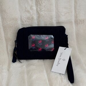 Brand New Vera Bradley Navy ID Case Wristlet with Pink Floral Accents